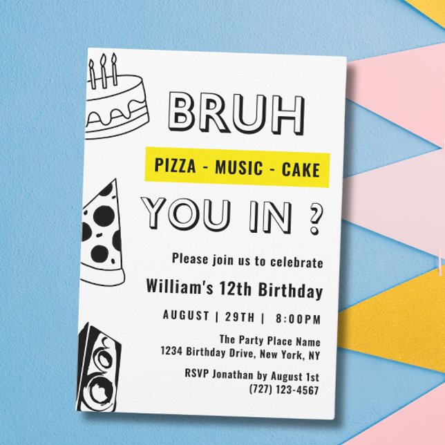 12th Bruh, You in Birthday Teen Boy Funny Invitation (Creator Uploaded)