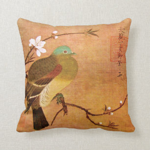12th Century Dynasty Bird on a Peach Branch Cushion