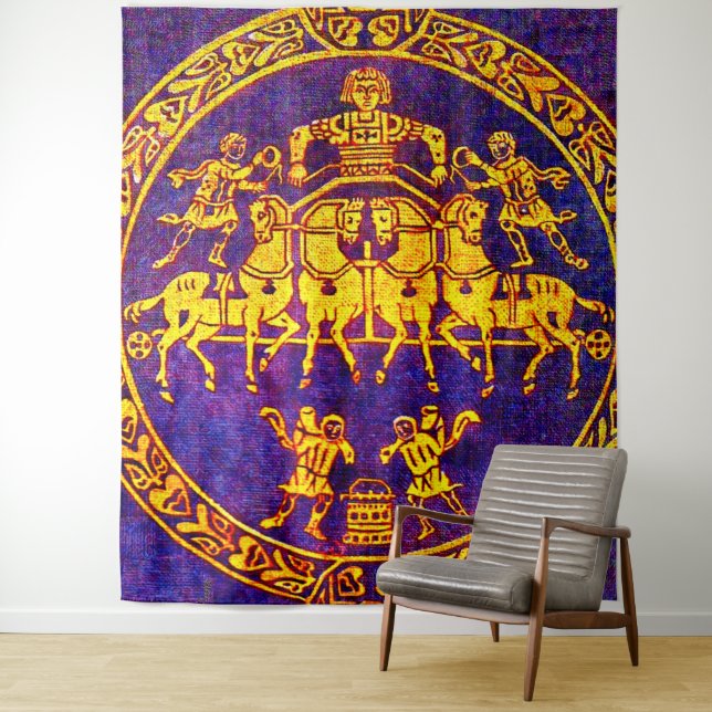 12th century mediaeval horseman and soldiers print tapestry (In Situ)