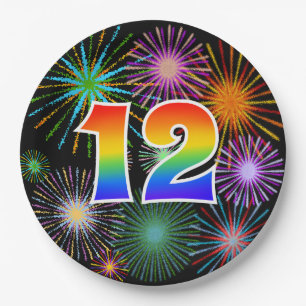 12th Event - Fun, Colorful, Bold, Rainbow 12 Paper Plate