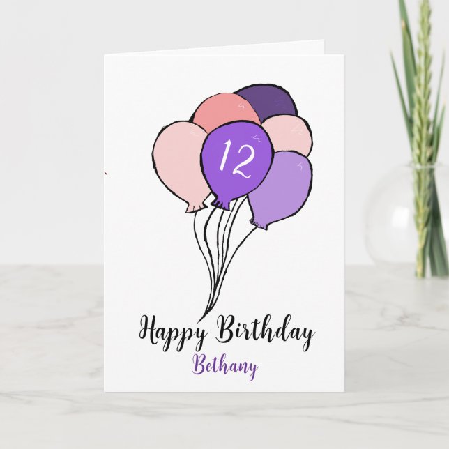 12th girl birthday bunch of balloons card (Front)