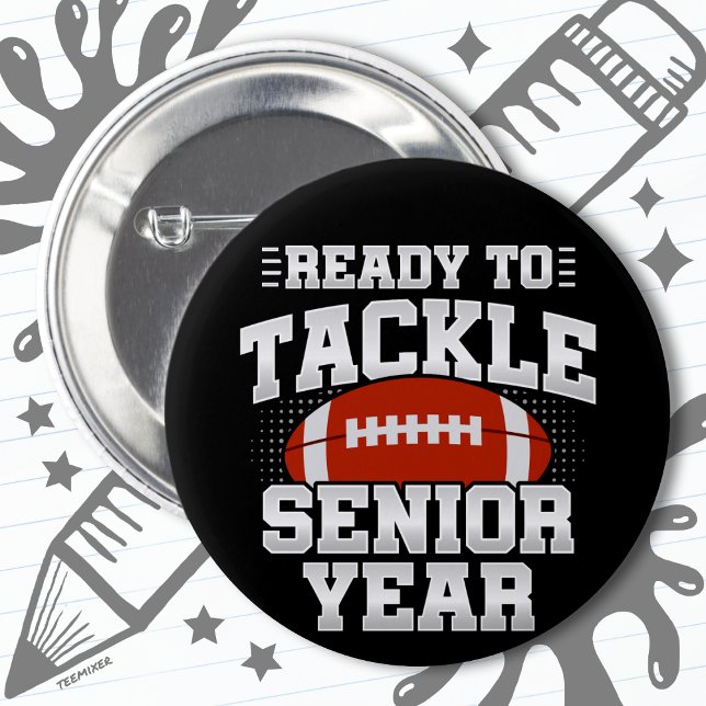 12th Grade Football Ready To Tackle Back to School 6 Cm Round Badge (Creator Uploaded)
