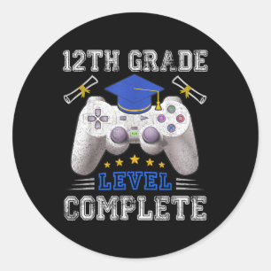 12th Grade Level Complete Gamer Cl Of 2025 Graduat Classic Round Sticker