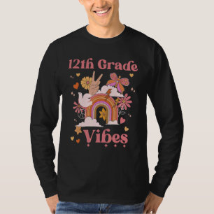 12th Grade Vibes School Groovy Retro Boho Rainbow  T-Shirt