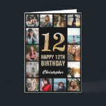 12th Happy Birthday Black and Gold Photo Collage Card<br><div class="desc">12th Happy Birthday Black and Gold Photo Collage Birthday Card. For further customisation,  please click the "Customise it" button and use our design tool to modify this template.</div>