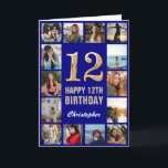 12th Happy Birthday Navy Blue & Gold Photo Collage Card<br><div class="desc">12th Happy Birthday Navy Blue and Gold Photo Collage Birthday Card. For further customisation,  please click the "Customise it" button and use our design tool to modify this template.</div>