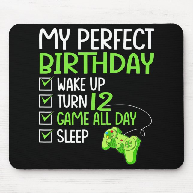 12th Perfect Birthday Boys Gaming 12 Years Old Gif Mouse Pad (Front)