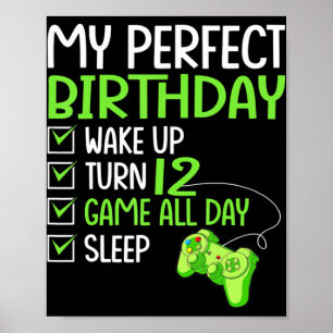 12th Perfect Birthday Boys Gaming 12 Years Old Gif Poster