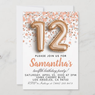 12th Rose Gold Birthday Invitation