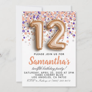 12th Rose Gold Birthday Invitation