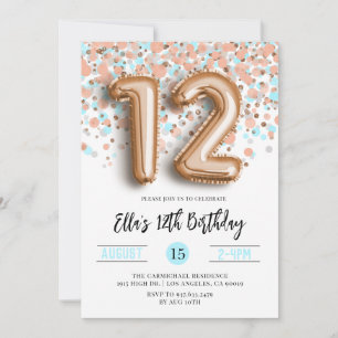 12th Rose Gold Birthday Invitation