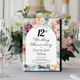 12th Wedding Anniversary Elegant Script Floral Invitation