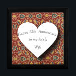 12th Wedding Anniversary, Silk Anniversary Gift Box<br><div class="desc">This unusual anniversary gift box has been designed for a twelfth wedding anniversary,  traditionally silk. It features a background of beautiful multicoloured patterned ancient Egyptian silk,  a white heart,  and editable text. Perfect to hold a special gift for a Wife,  Husband or couple.</div>
