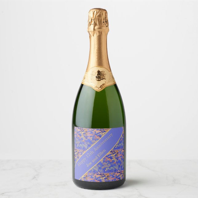 12th Wedding Anniversary, Silk Anniversary Sparkling Wine Label (Front)
