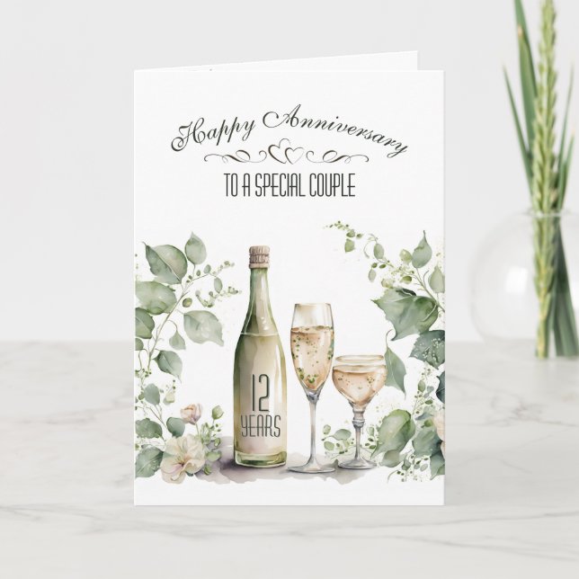 12th Wedding Anniversary Wine and Ivy   Card (Front)