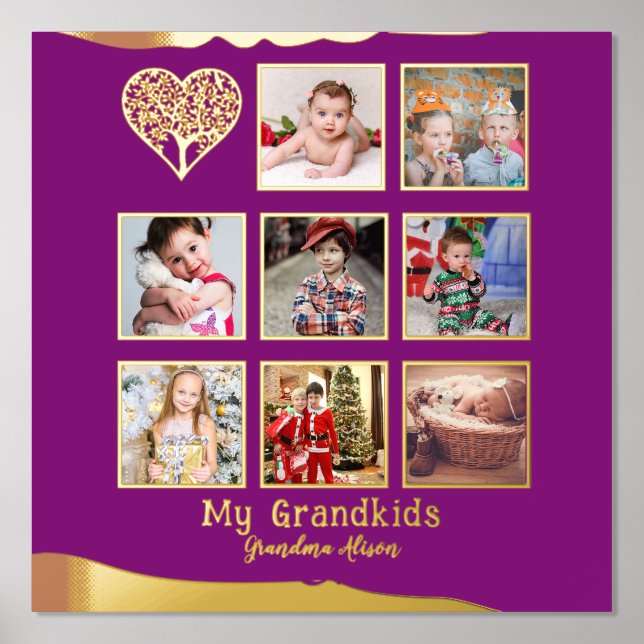 12x12 Photo Collage REAL GOLD FOIL Magenta Pink Foil Prints (Front)