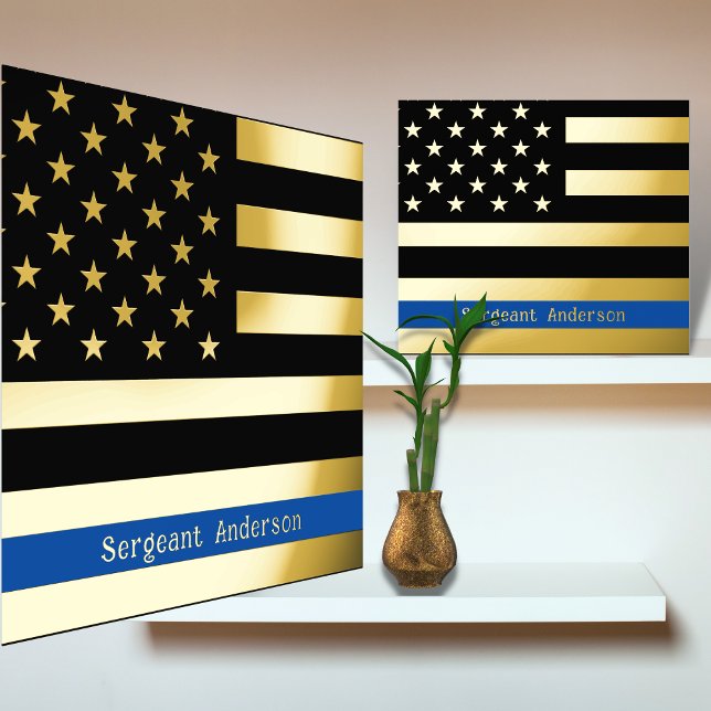 12x12 Thin Blue Line US Flag REAL GOLD FOIL  Prints (Creator Uploaded)