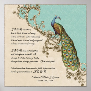 12x12 Vintage Peacock 1 - Wedding Personalised Poster