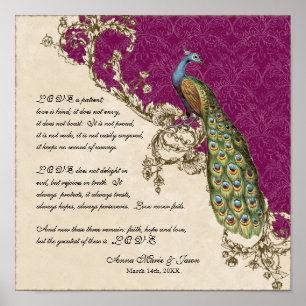 12x12 Vintage Peacock 1 - Wedding Personalised Poster