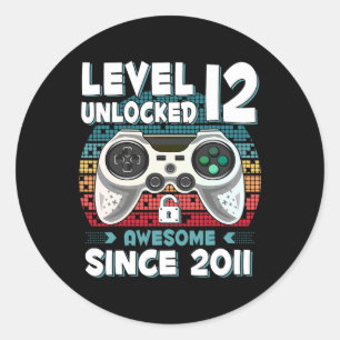 12yr Bday Son Boy Funny Gamer 12th 12 Year Old Bir Classic Round Sticker