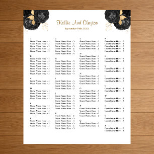 130 Black And Gold Floral Wedding Seating Chart