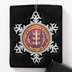 130TH ENGINEER BRIGADE SNOWFLAKE PEWTER CHRISTMAS ORNAMENT