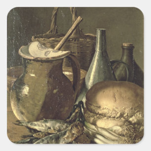 131-0058519/1 Still Life with Fish, Leeks and Brea Square Sticker
