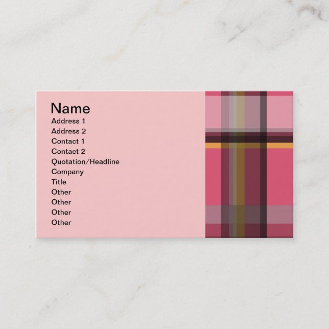 135 PINK BROWN PLAID PATTERN GRAPHIC BACKGROUNDS T BUSINESS CARD (Front)