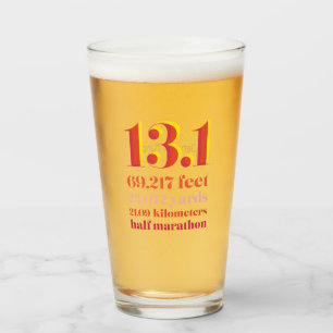 13.1 Half Marathon Race Distance Yellow Red Glass
