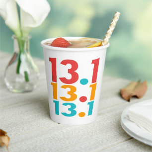 13.1 Half-Marathon Runner themed red orange teal Paper Cups