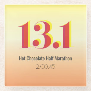 13.1 Half Marathon Running Bold Yellow Red Text Glass Coaster