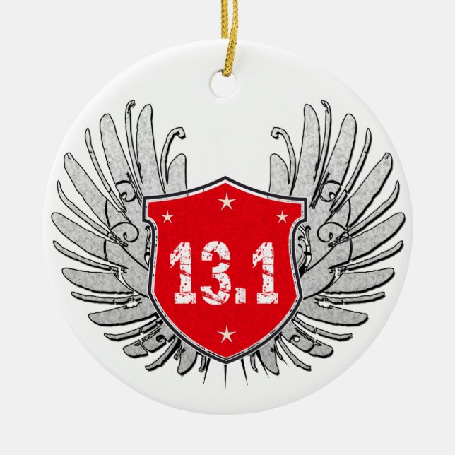 13.1 Half-Marathon Shield Ceramic Tree Decoration (Front)