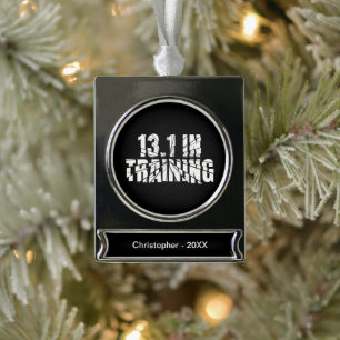 13.1 in Training Half Marathon Running Broken Word Silver Plated Banner Ornament