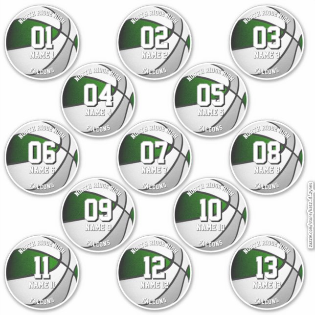 13 basketball sticker set green gray team colors  (Front)