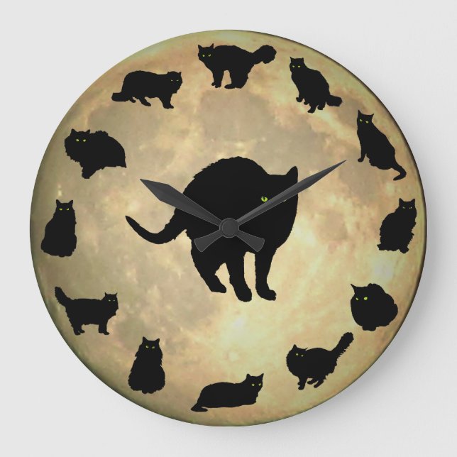 13 Black Cats and a Full Moon Large Clock (Front)