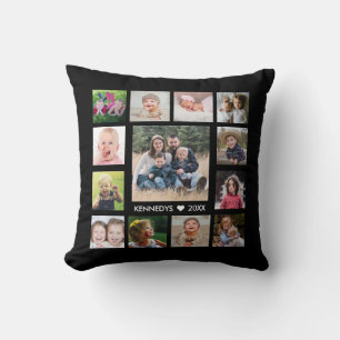 13 Family Photo Collage Create Your Own Black Cushion