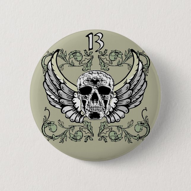 13 Hour Skull Clock Pattern 6 Cm Round Badge (Front)