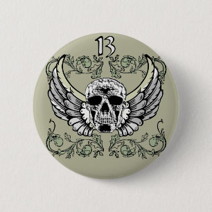 13 Hour Skull Clock Pattern 6 Cm Round Badge