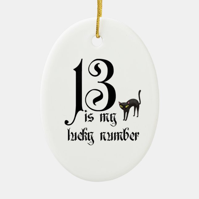13 is my lucky number+cat ceramic tree decoration (Front)