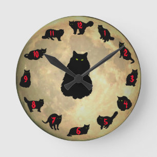 13 Lucky Cats and the Moon (red number addition) Round Clock