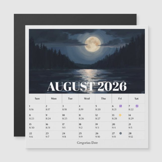 13-Month Moon Phase Zodiac august Calendar (Front/Back)