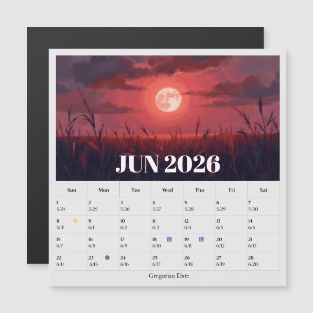 13-Month Moon Phase Zodiac jun Calendar (Front/Back)