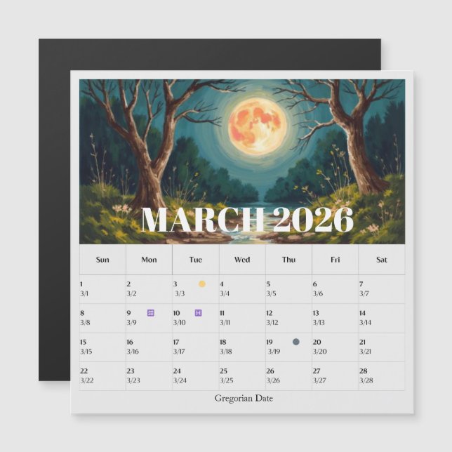 13-Month Moon Phase Zodiac March Calendar (Front/Back)