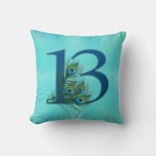 13 Peacock Feather Anniversary Elegant Cushion