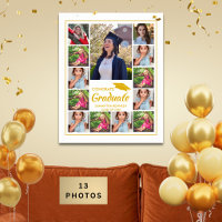 13 Photo Collage Gold Cap Congrats Graduate White
