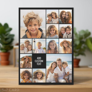 13 Photo Collage Grid - Custom Text Minimal Black Holiday Card