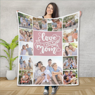 13 Photo Collage Love You Mum Pink Fleece Blanket