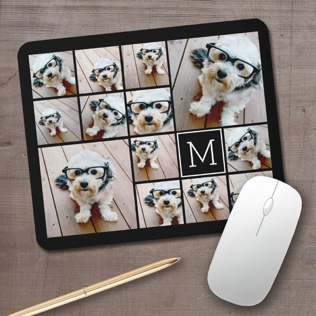 13 Photo Collage Monogram black - Can Edit Color Mouse Pad (Personalized Mousepad - Add Your Photos to this template)
