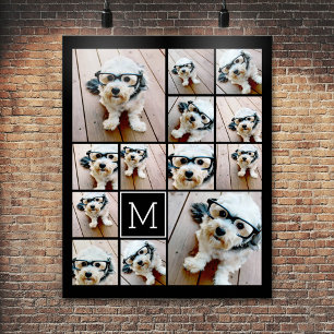 13 Photo Collage Monogram black - Can Edit Colour Poster