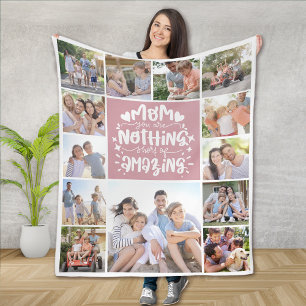13 Photo Collage Mum You Are Amazing Pink Fleece Blanket